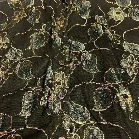 80’s Floral Lace Mesh Button down - Picture 4 of 5